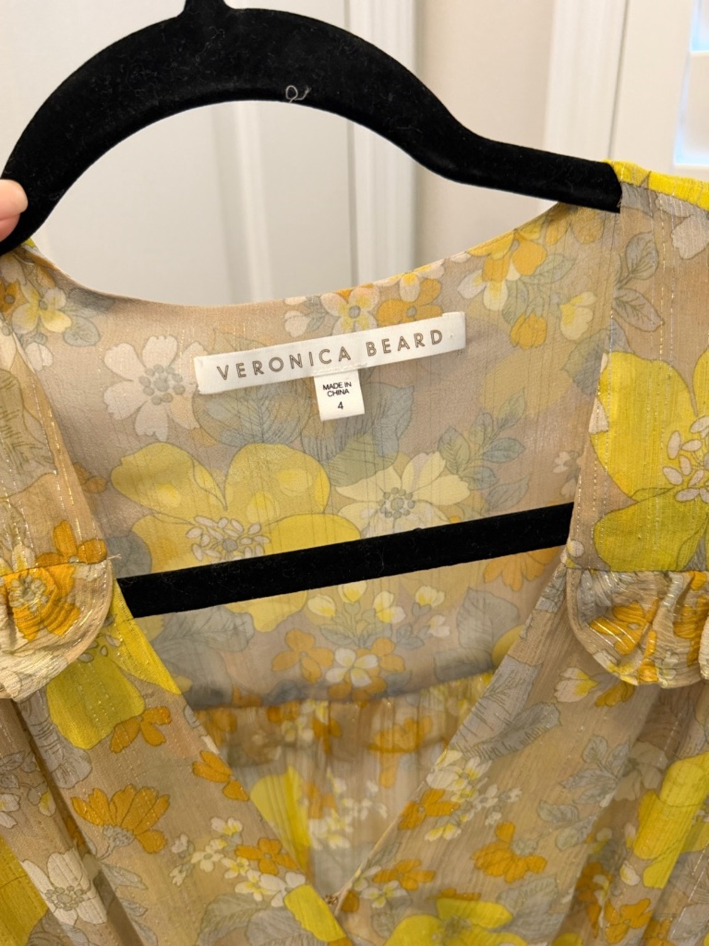 Veronica Beard Yellow and Gray Floral Ruched Maxi Dress - Picture 2 of 3